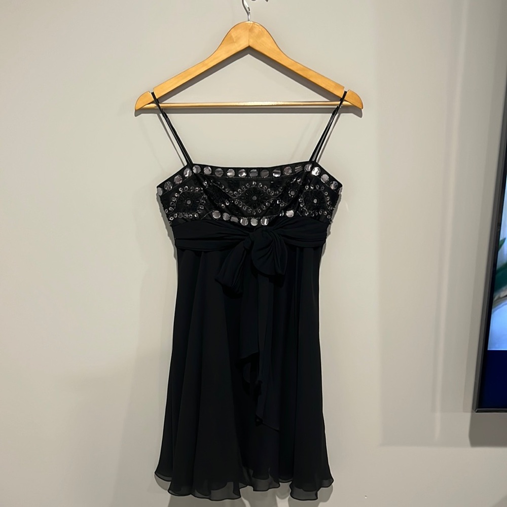 Black beaded spaghetti strap BCBG Max Azria dress